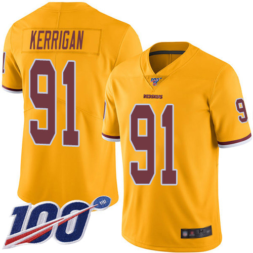 Washington Redskins Limited Gold Youth Ryan Kerrigan Jersey NFL Football #91 100th Season Rush Vapor->women nfl jersey->Women Jersey